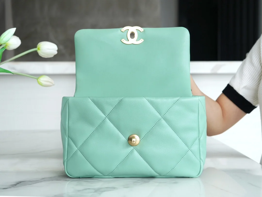 샤넬 19백 미디엄(스몰) 골드 체인 램스킨 민트