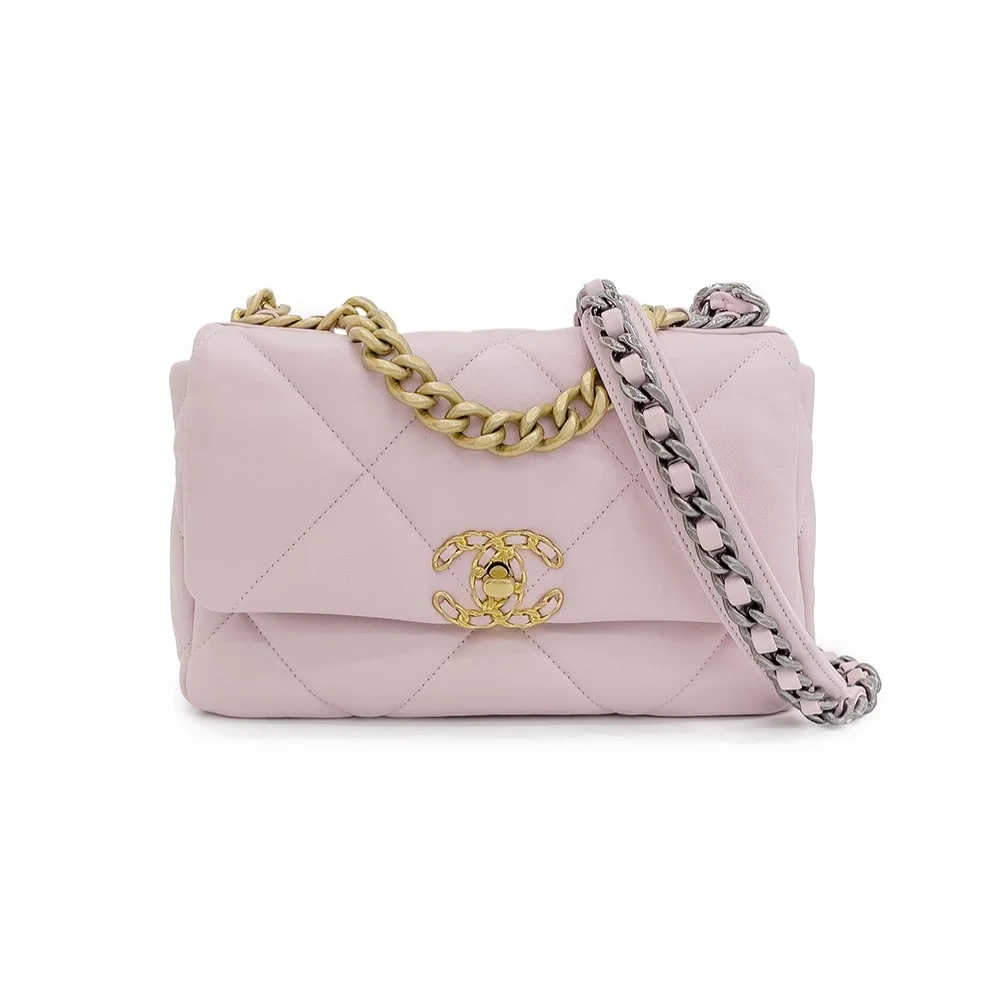 샤넬 19백 미디엄(스몰) 골드 체인 램스킨 페일 핑크