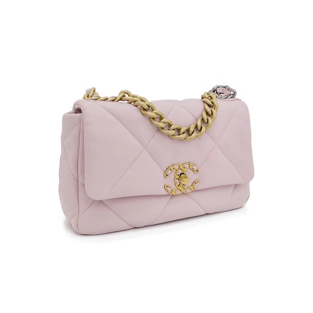샤넬 19백 미디엄(스몰) 골드 체인 램스킨 페일 핑크