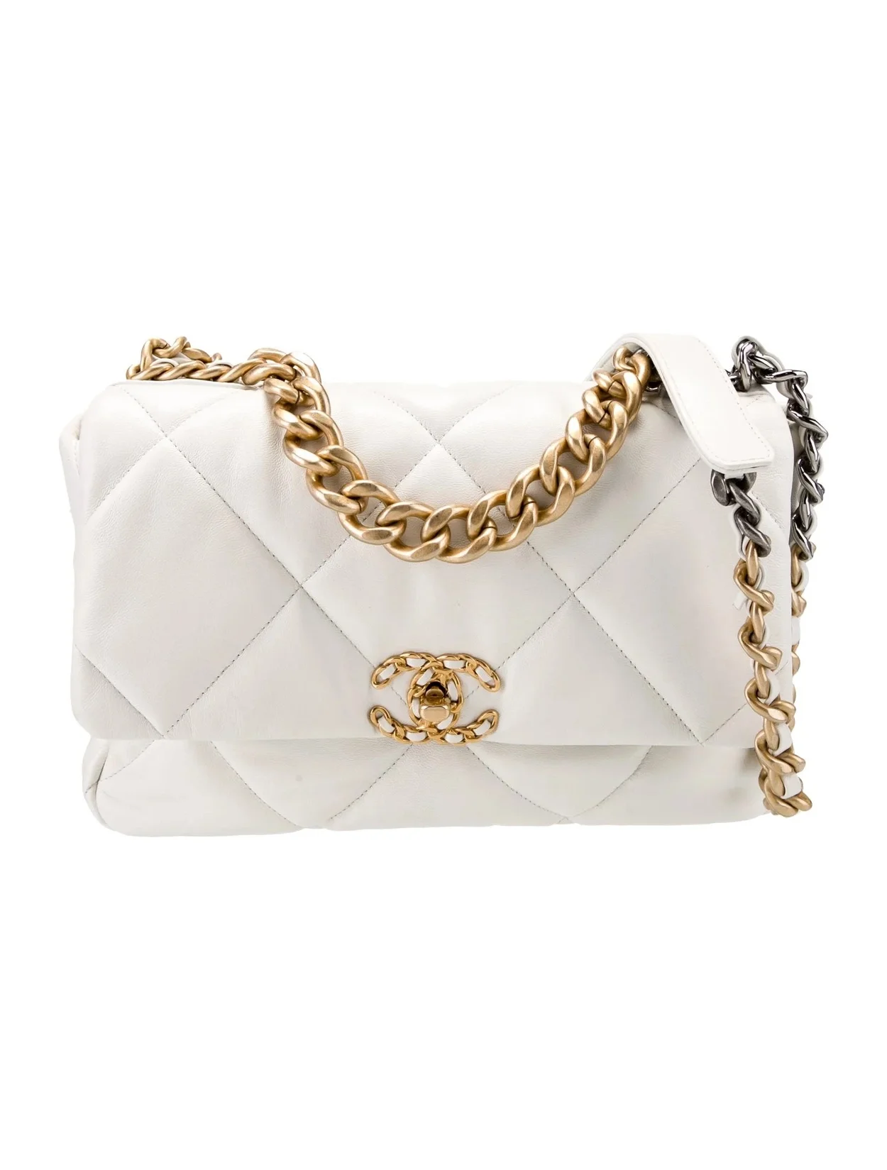 샤넬 19백 라지 골드 체인 램스킨 화이트
