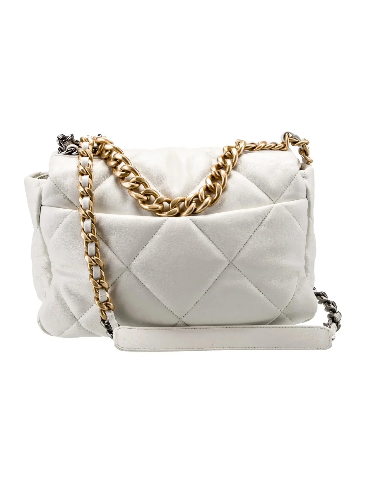 샤넬 19백 라지 골드 체인 램스킨 화이트