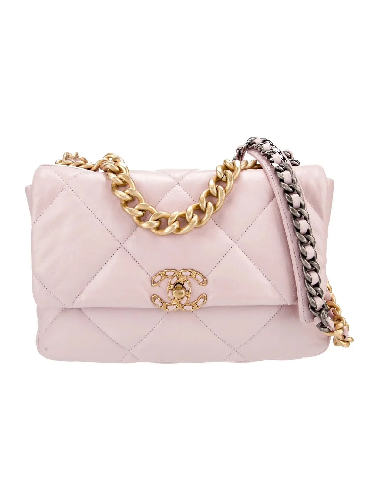 샤넬 19백 라지 골드 체인 램스킨 핑크