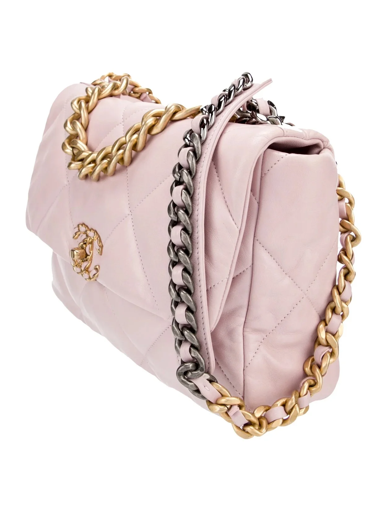 샤넬 19백 라지 골드 체인 램스킨 핑크