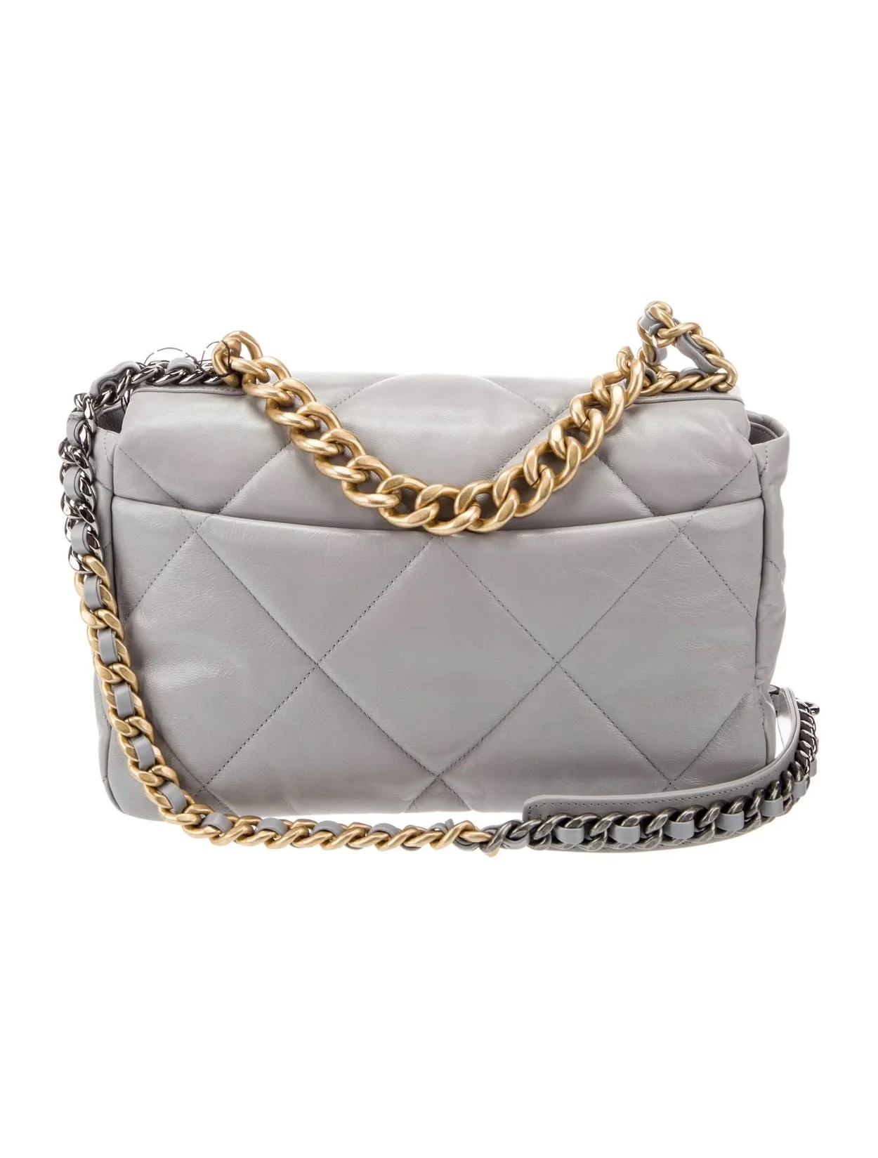 샤넬 19백 라지 골드 체인 램스킨 그레이