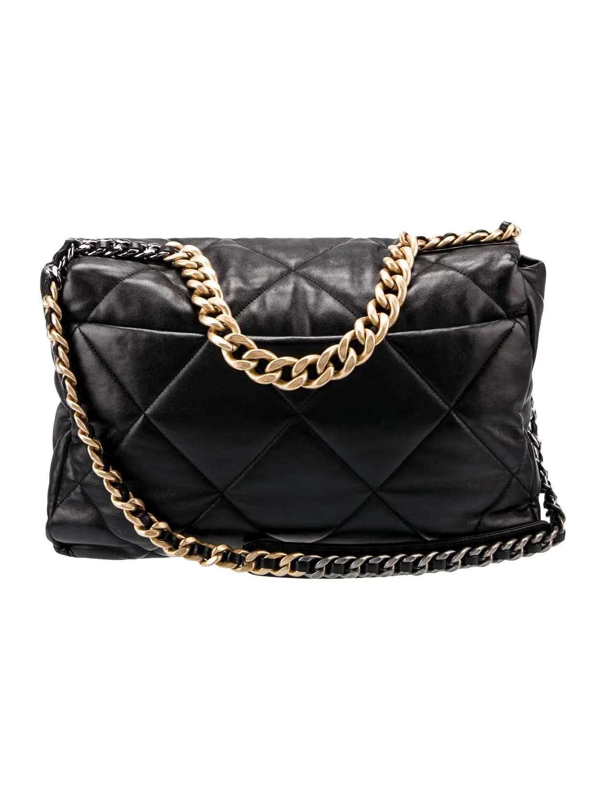 샤넬 19백 맥시 골드 체인 램스킨 블랙 골드