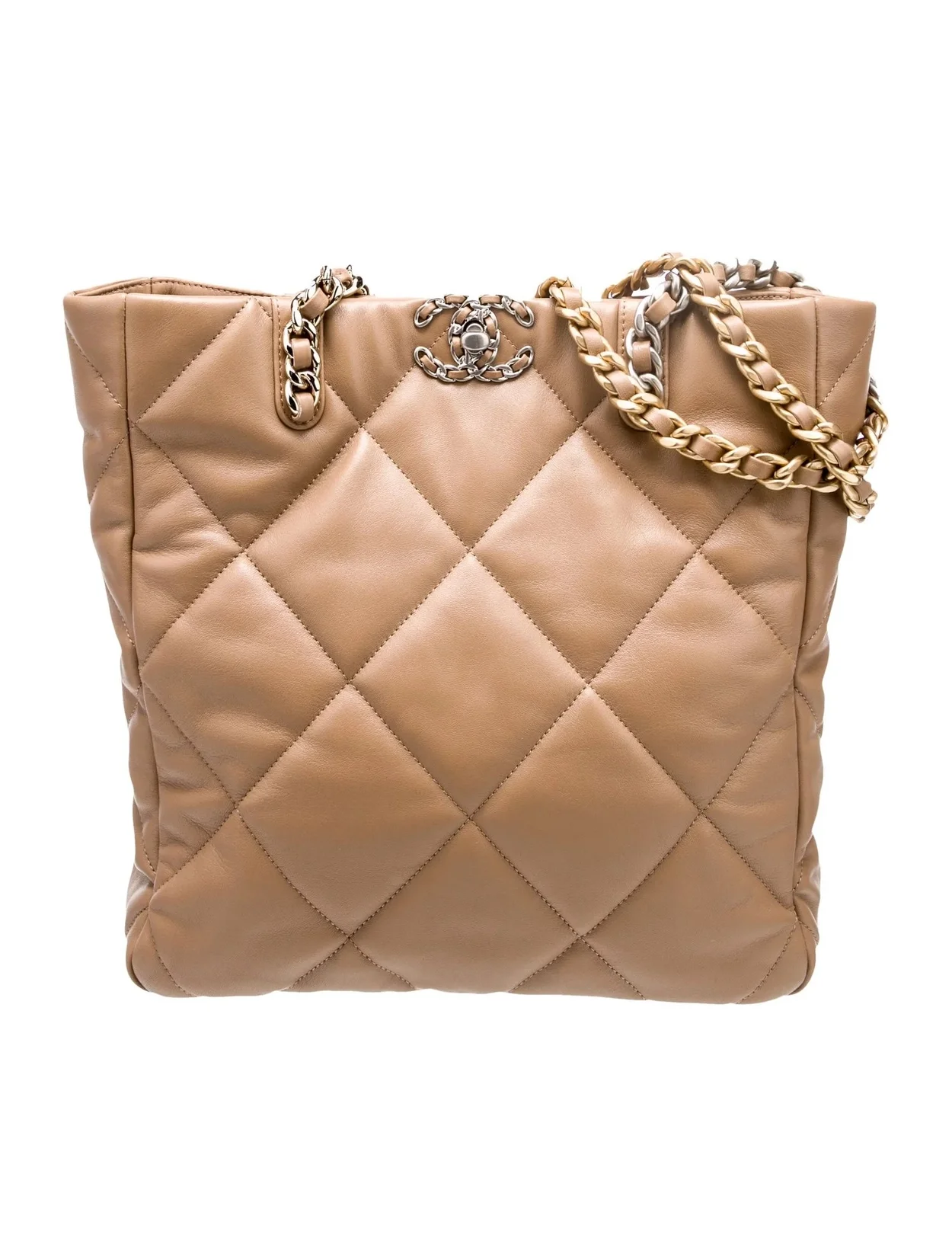 샤넬 19백 쇼핑 토트 미디엄 램스킨 브라운