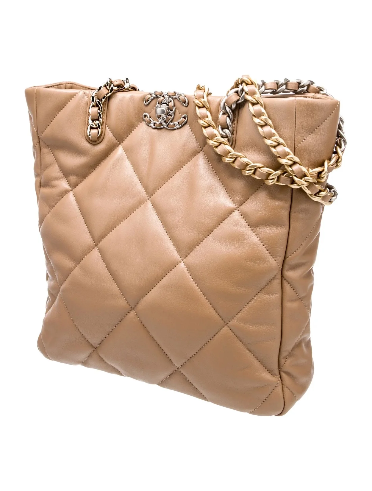 샤넬 19백 쇼핑 토트 미디엄 램스킨 브라운