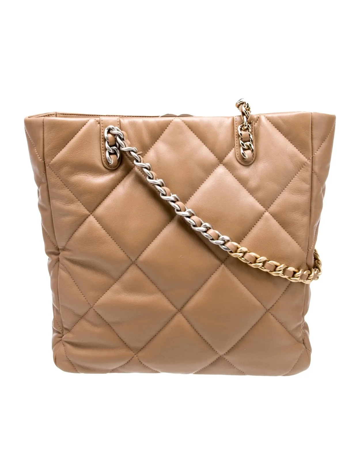 샤넬 19백 쇼핑 토트 미디엄 램스킨 브라운