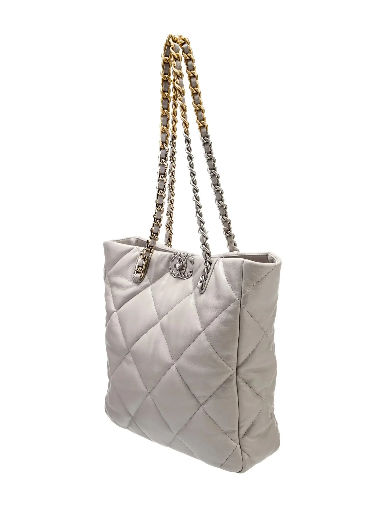 샤넬 19백 쇼핑 토트 미디엄 램스킨 그레이