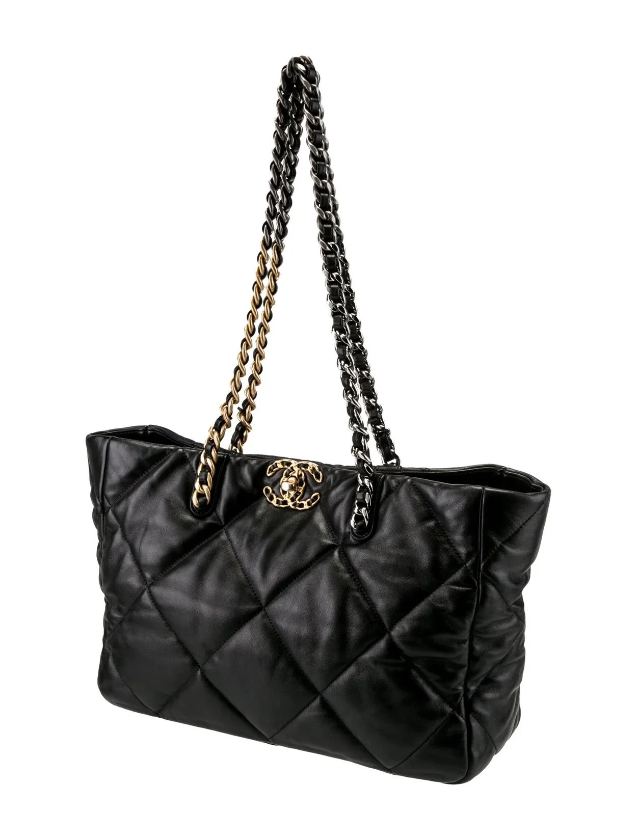 샤넬 19백 램스킨 East/West 쇼핑 토트 블랙