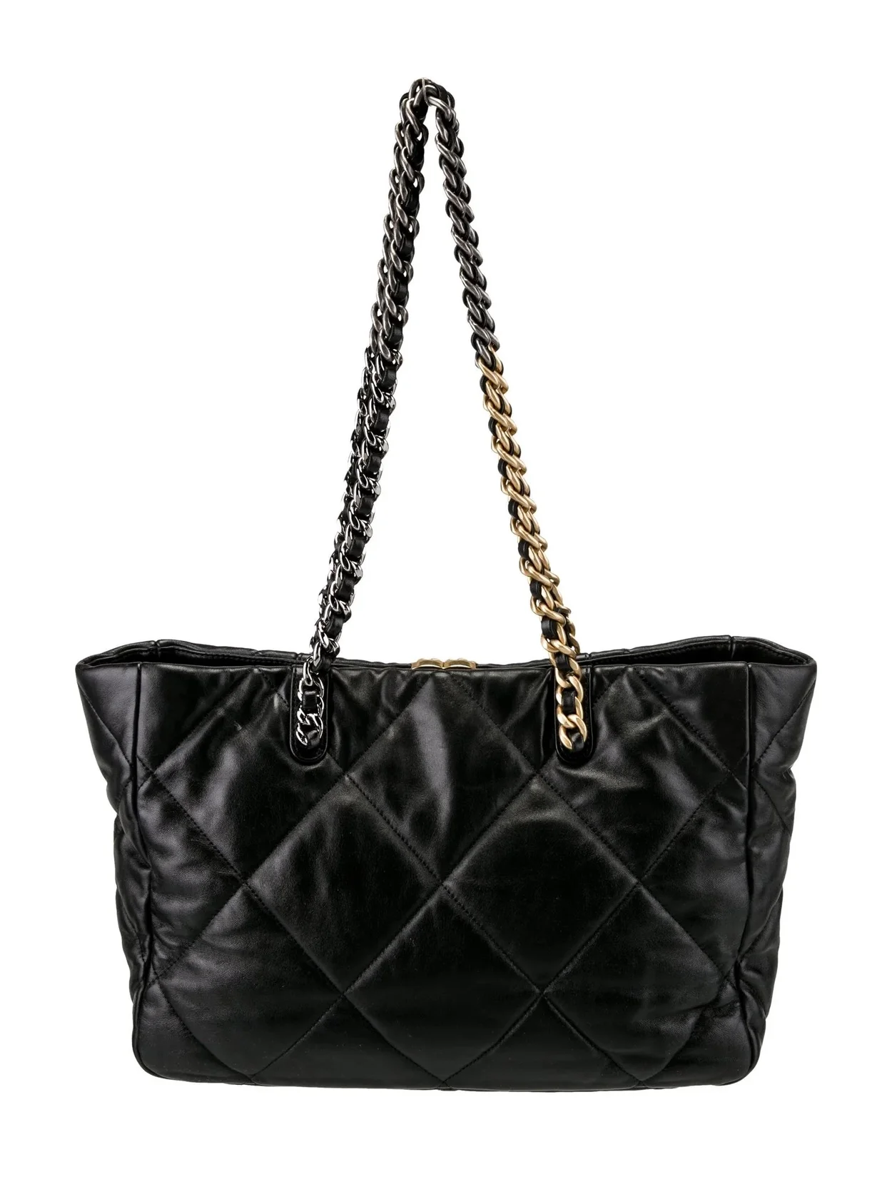 샤넬 19백 램스킨 East/West 쇼핑 토트 블랙