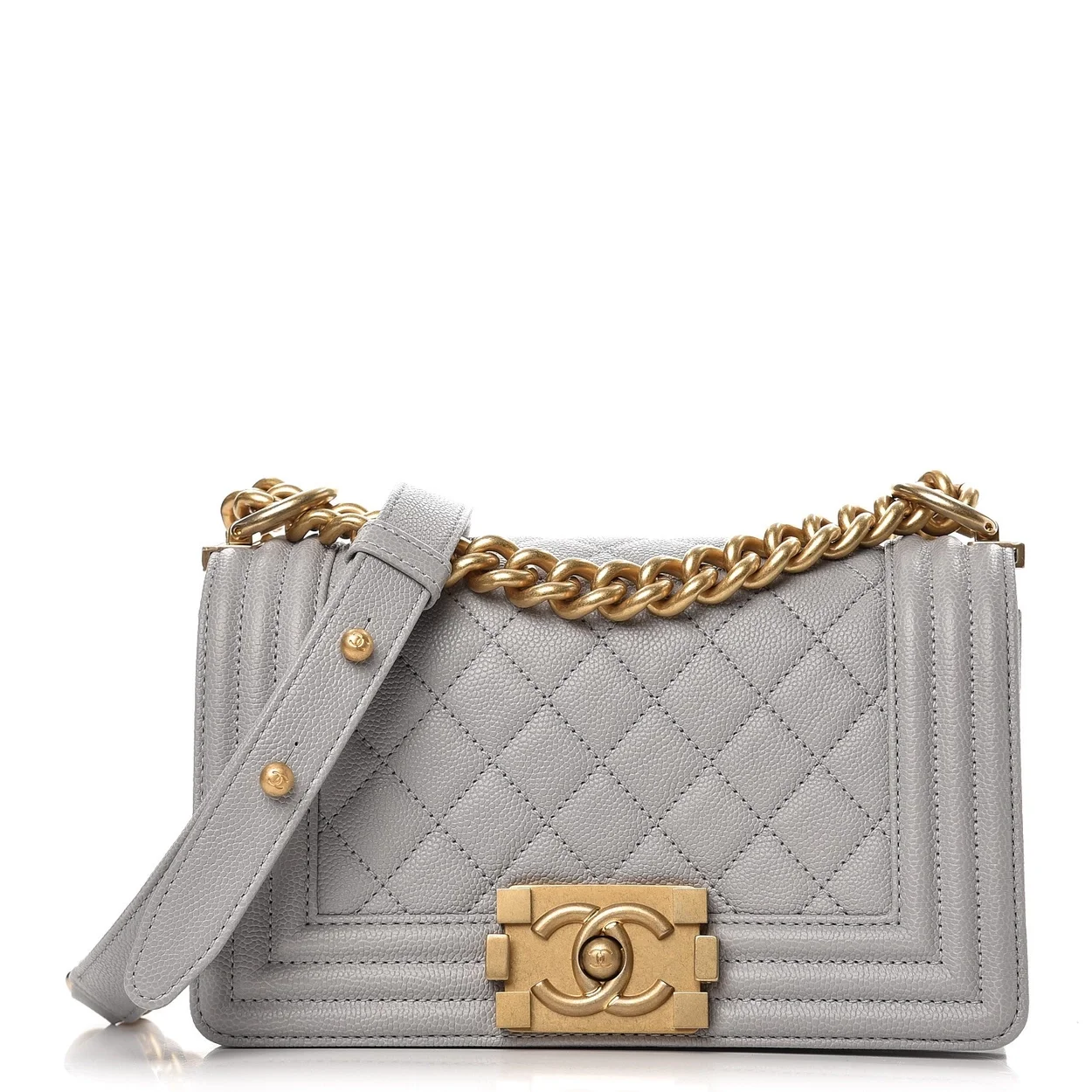 샤넬 보이백 스몰 그레이 금장 캐비어