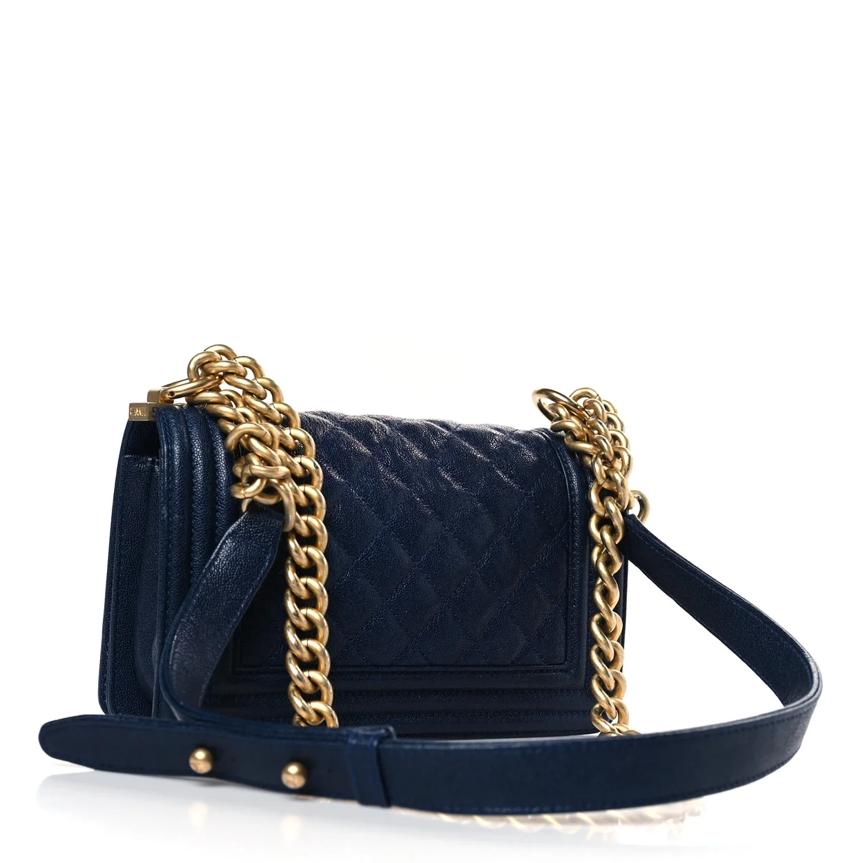 샤넬 보이백 스몰 다크 블루 금장 캐비어