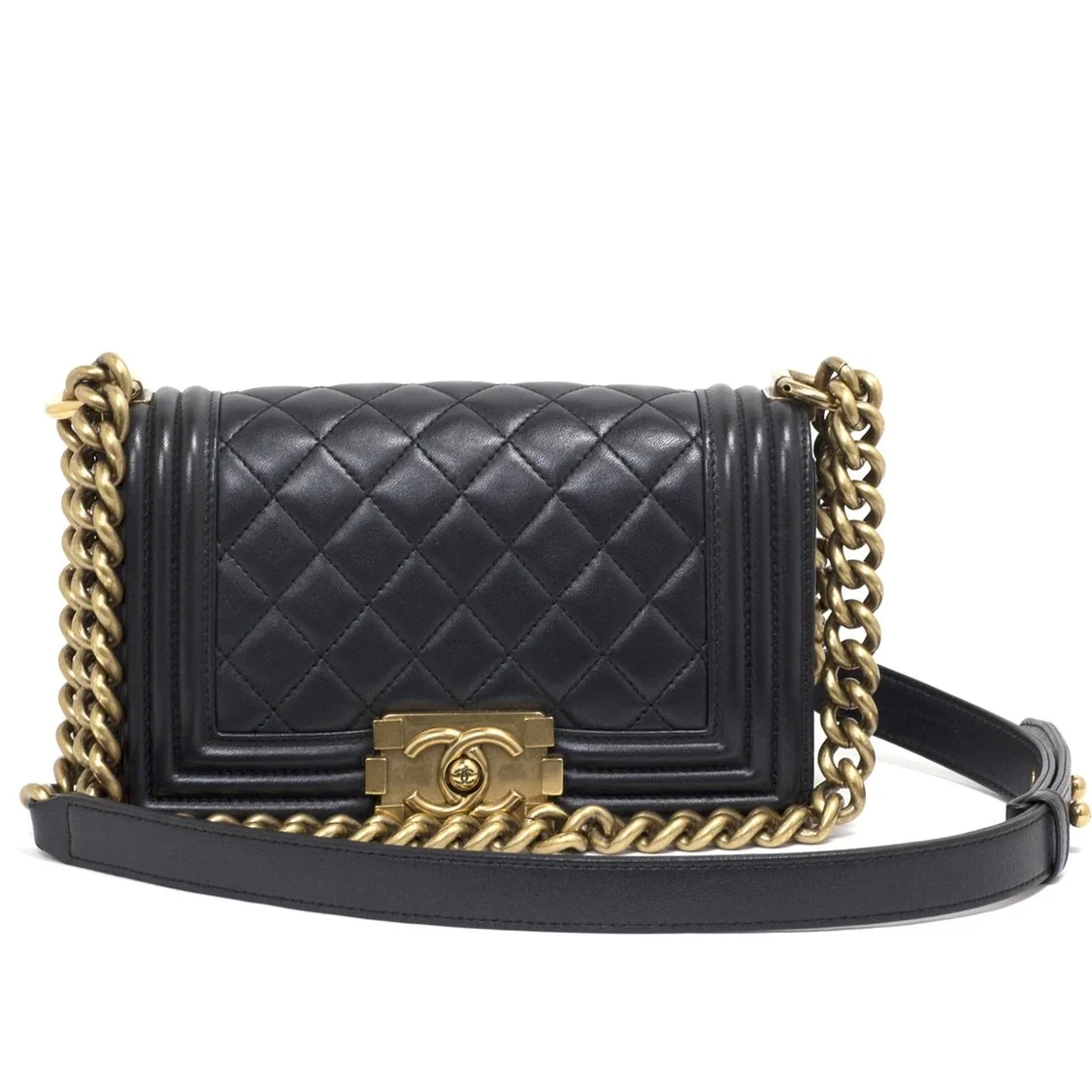 샤넬 보이백 스몰 블랙 금장 램스킨