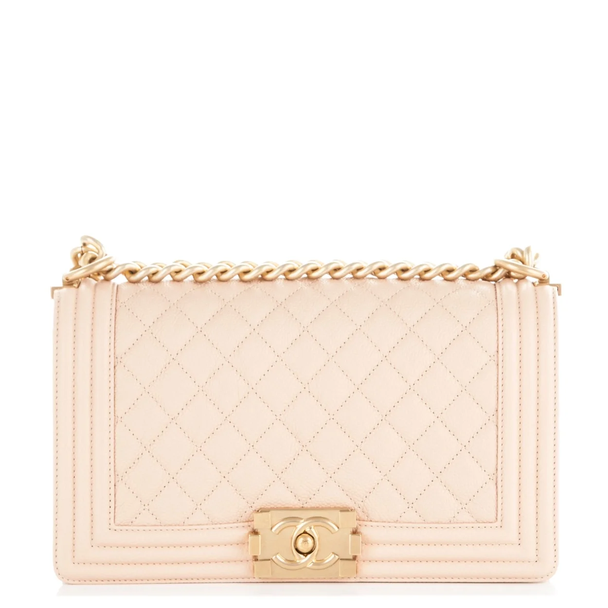 샤넬 보이백 미디엄 라이트 베이지 금장 캐비어