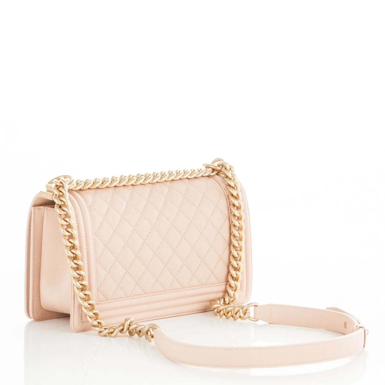 샤넬 보이백 미디엄 라이트 베이지 금장 캐비어