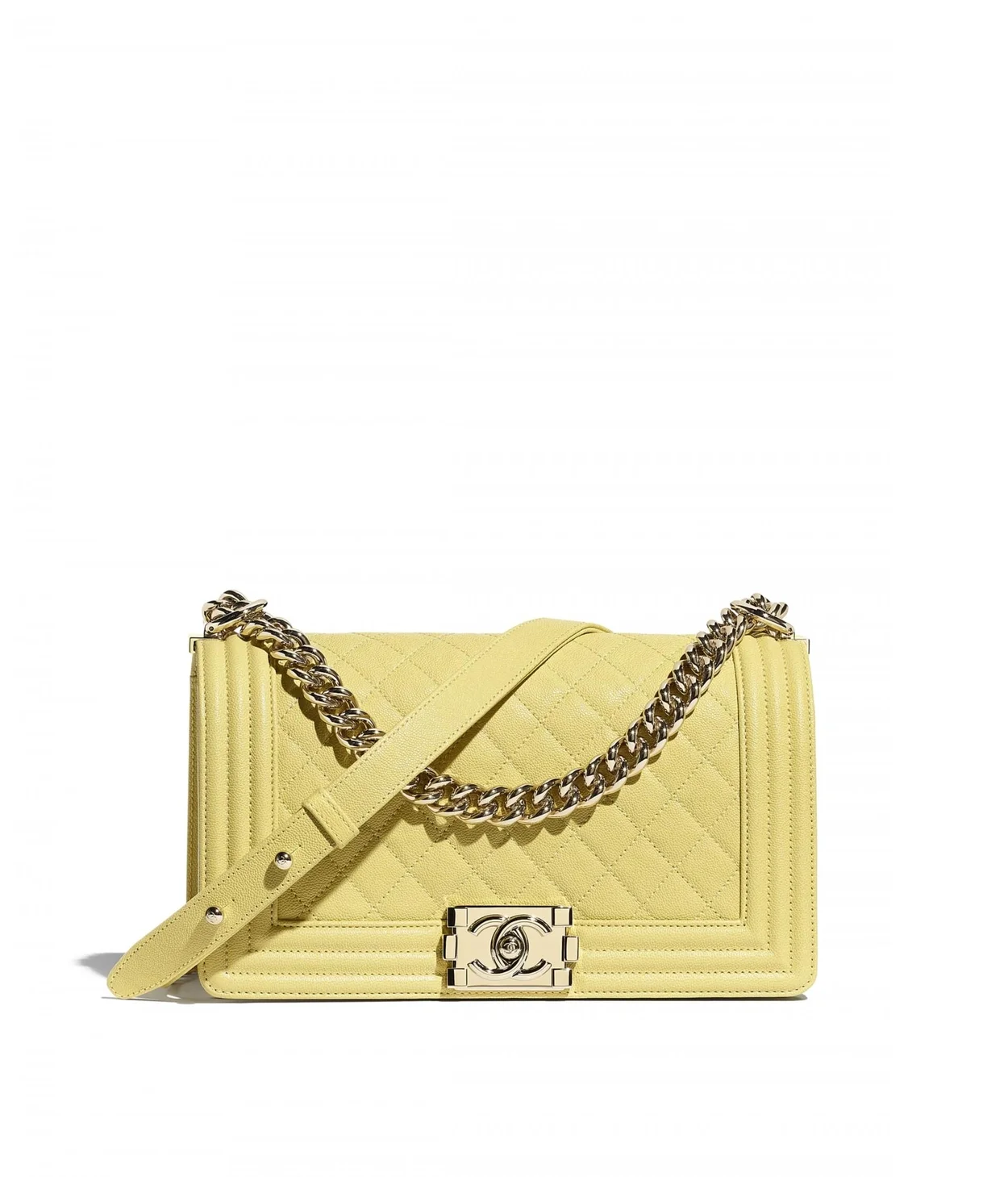샤넬 보이백 미디엄 옐로우 금장 캐비어
