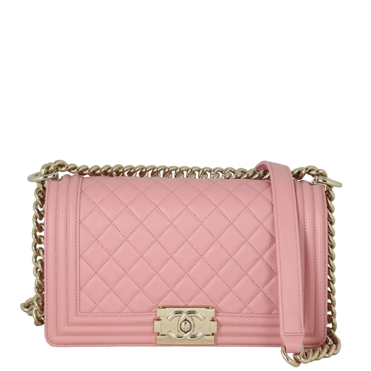 샤넬 보이백 미디엄 핑크 금장
