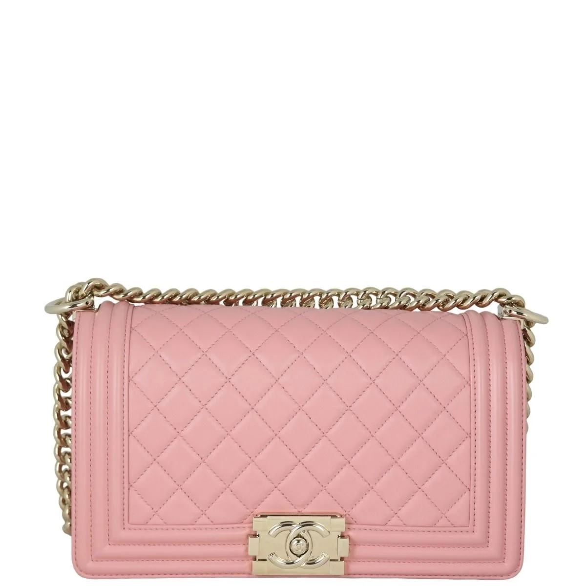 샤넬 보이백 미디엄 핑크 금장