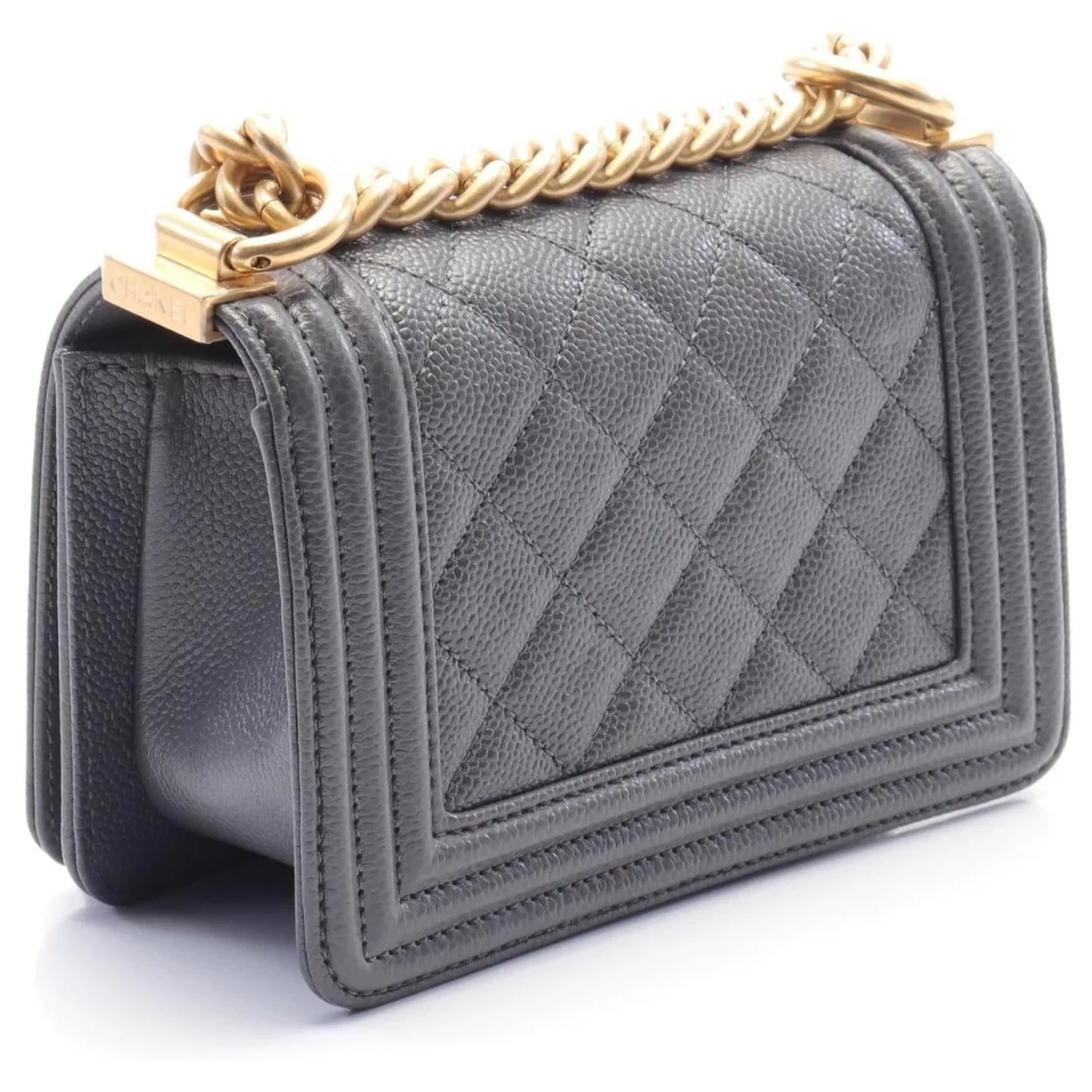 샤넬 보이백 미니 다크 그레이 금장 캐비어