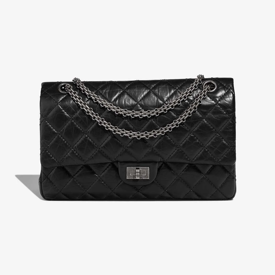 샤넬 2.55 빈티지 플랩백 블랙 은장 라지