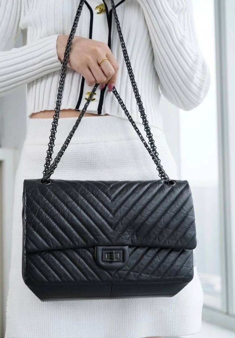 샤넬 2.55 빈티지 플랩백 올블랙 라지