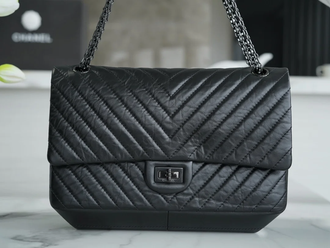 샤넬 2.55 빈티지 플랩백 올블랙 라지