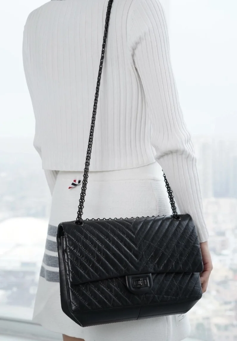 샤넬 2.55 빈티지 플랩백 올블랙 라지