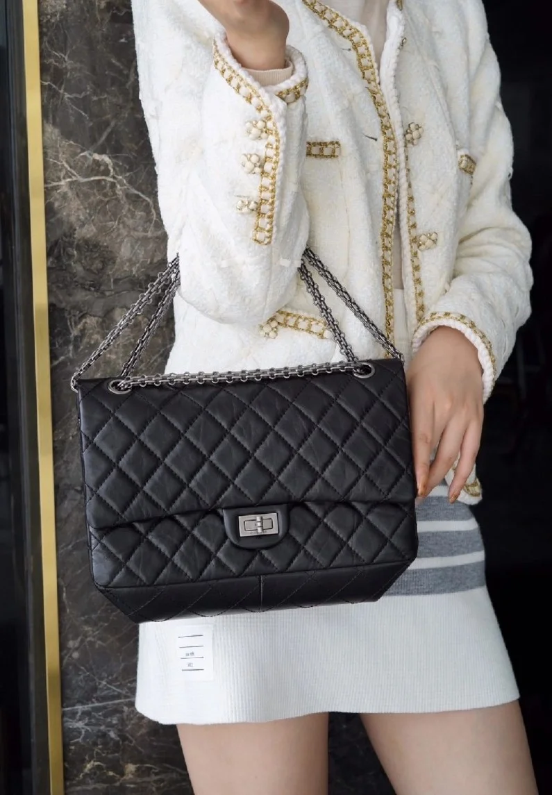 샤넬 2.55 플랩백 라지 빈티지 실버 A37586