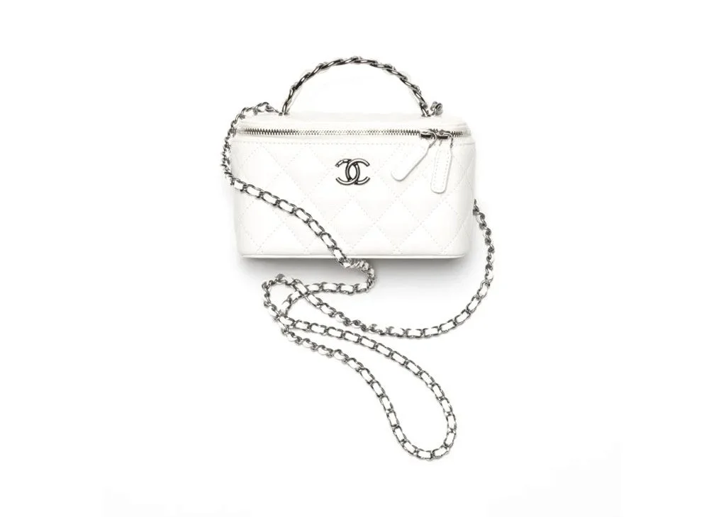 샤넬 탑핸들 스몰 베니티백 화이트 은장