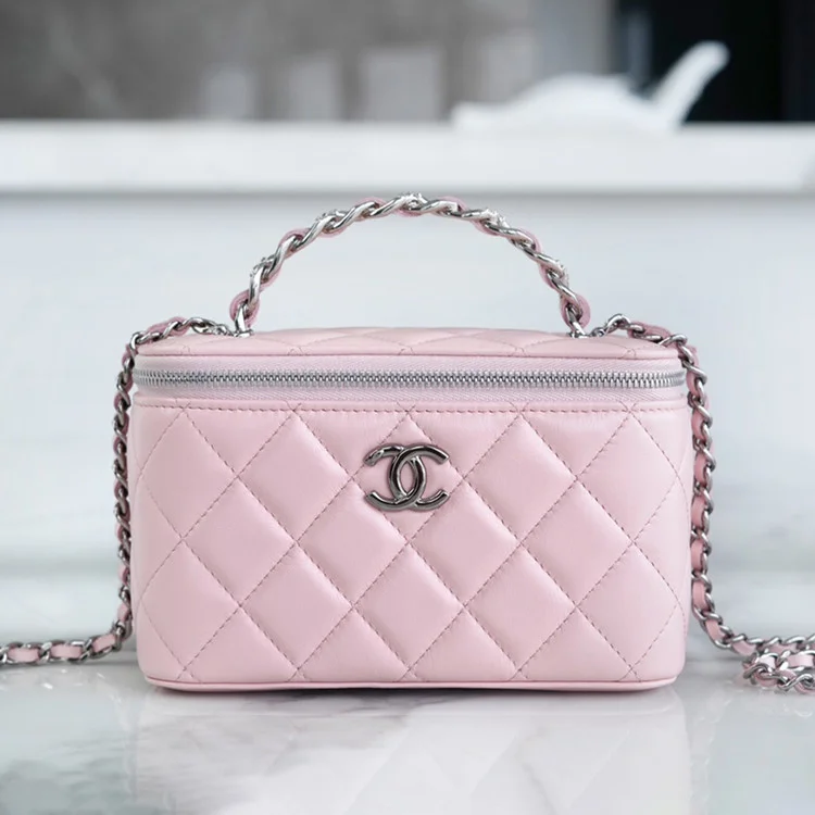 샤넬 탑핸들 스몰 베니티백 핑크 은장