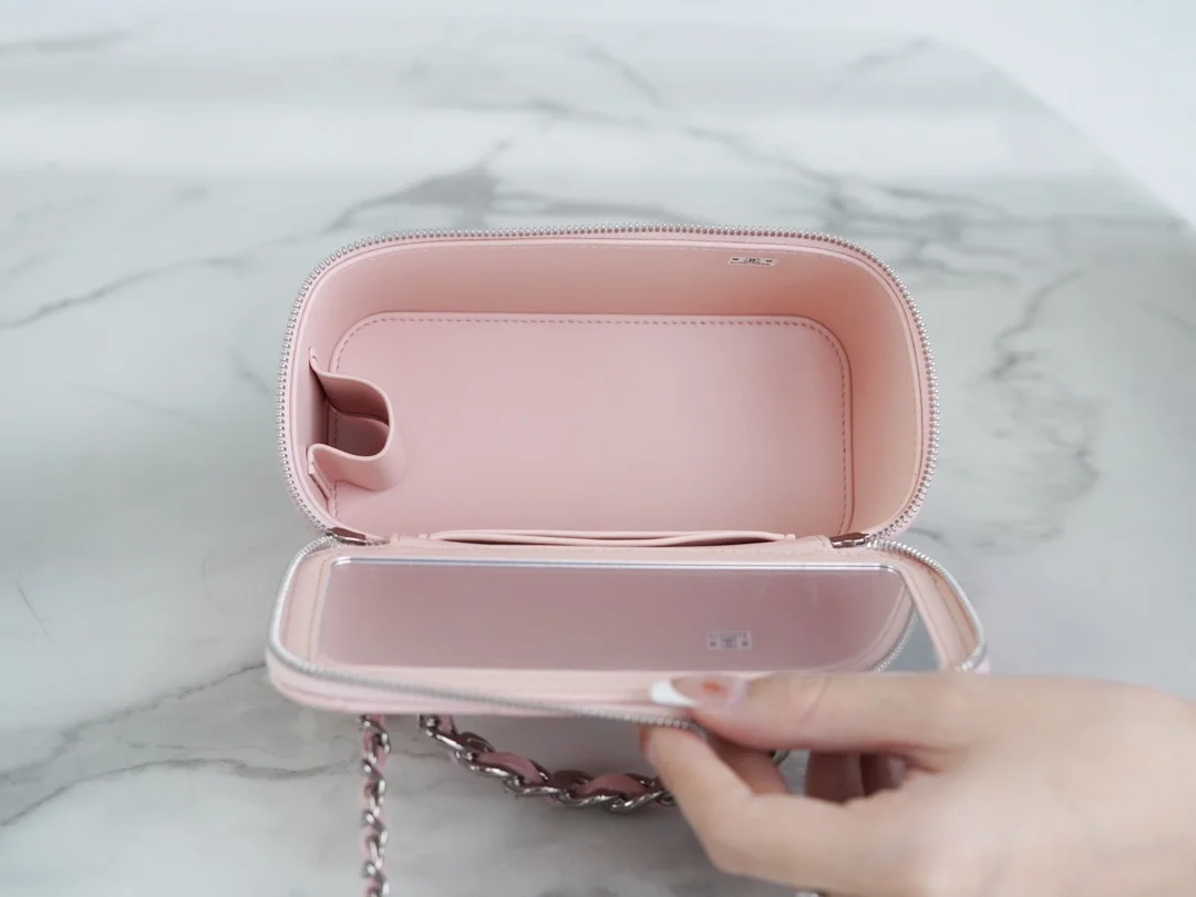 샤넬 탑핸들 스몰 베니티백 핑크 은장