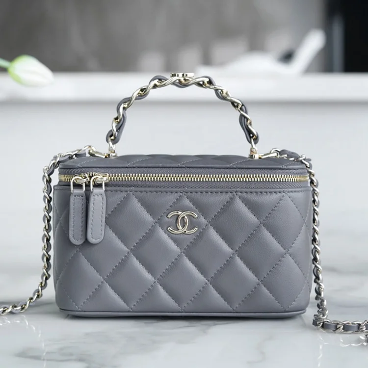 샤넬 체인 코스메틱 베니티백 그레이 은장