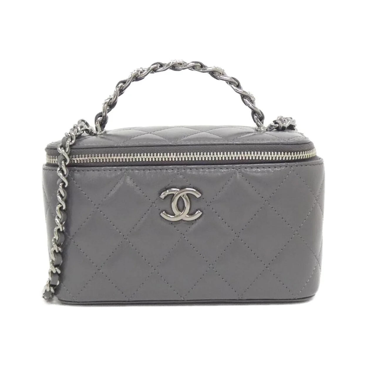샤넬 체인 코스메틱 베니티백 그레이 은장