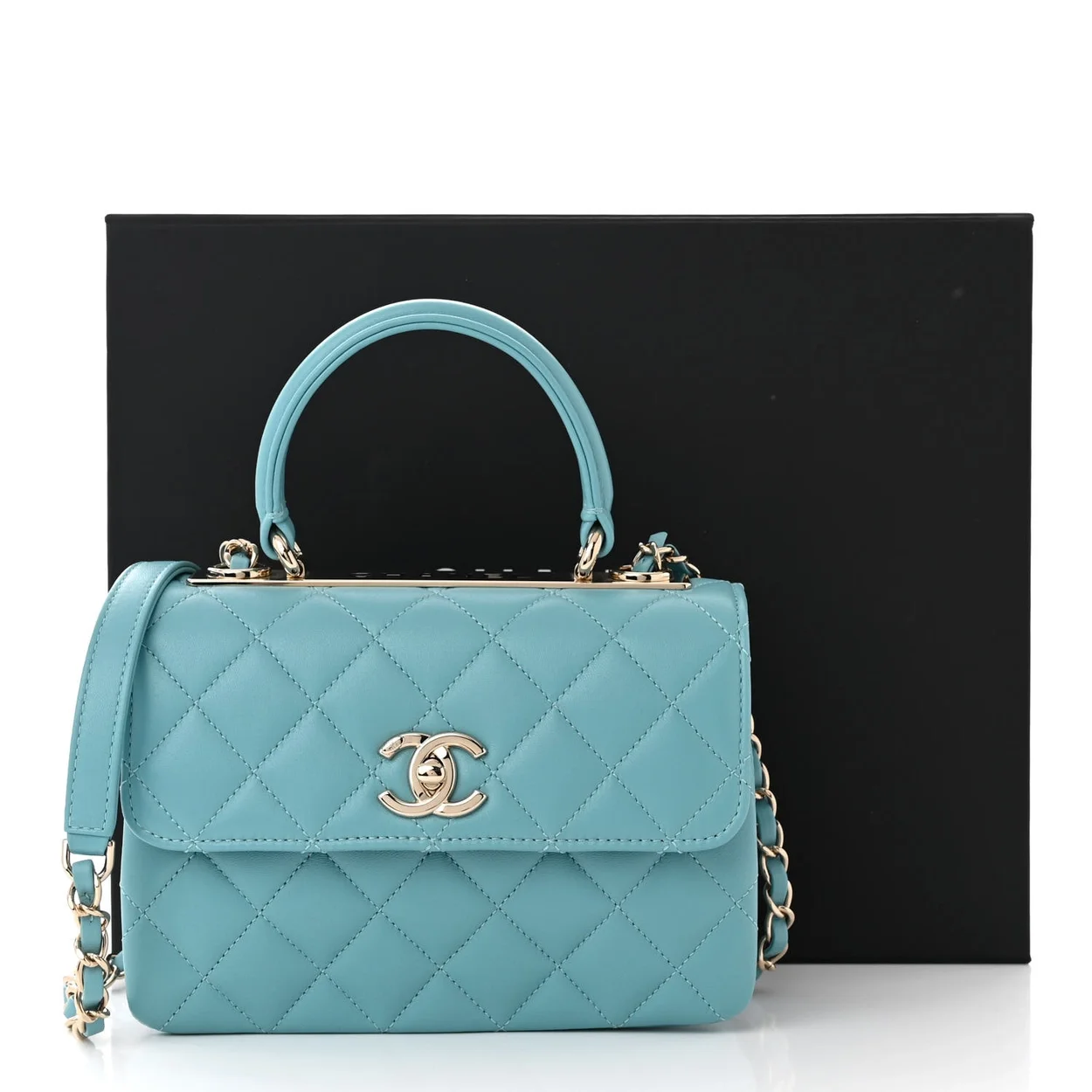 샤넬 트렌디 CC 티파니블루 미니 램스킨