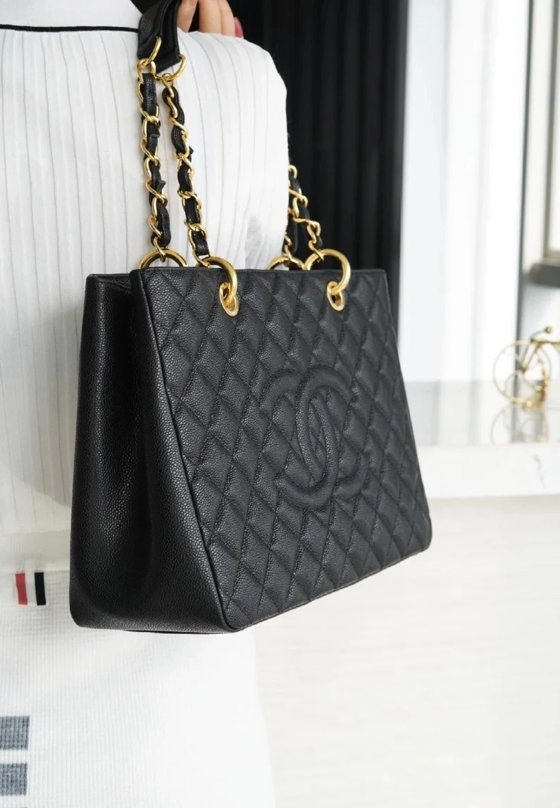 샤넬 GST 그랜드 샤핑 토트백 캐비어 금장