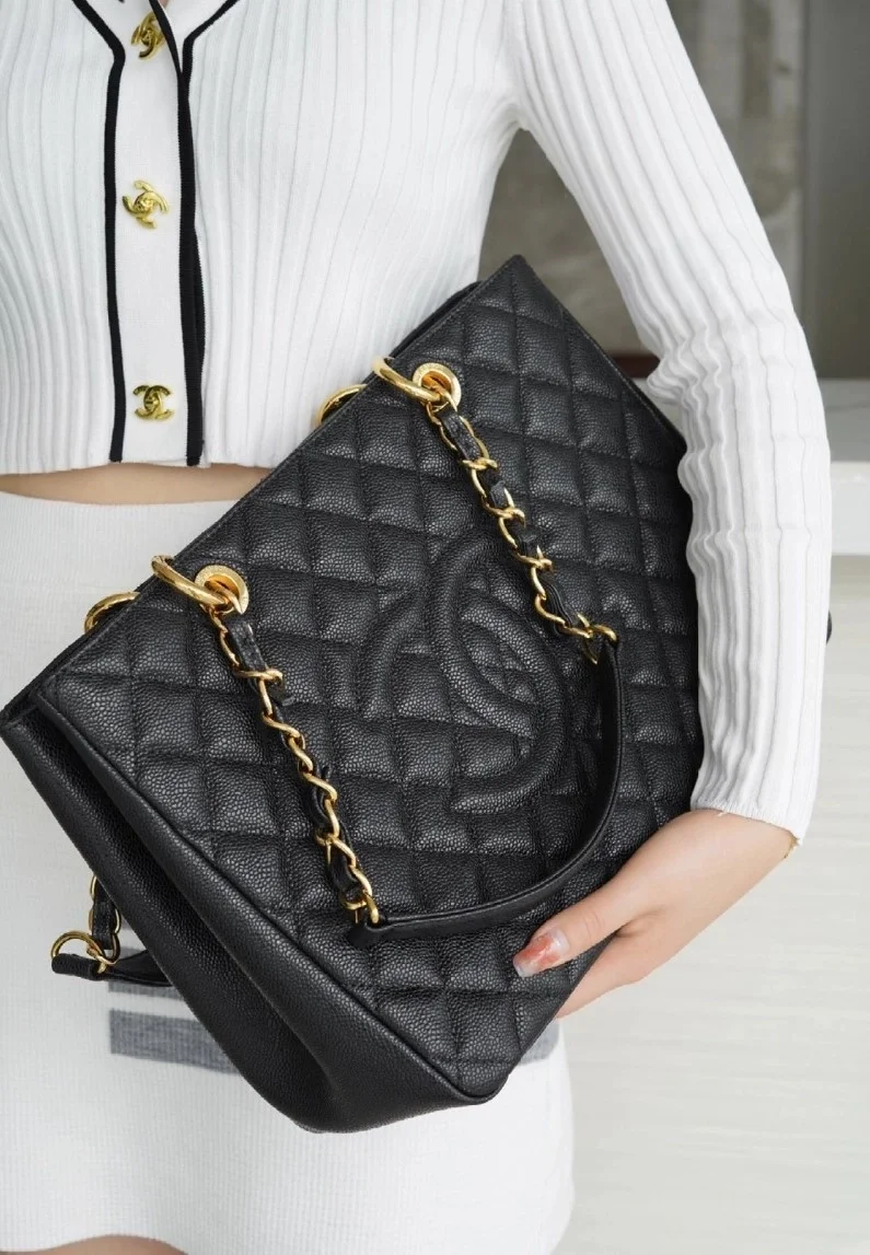 샤넬 GST 그랜드 샤핑 토트백 캐비어 금장