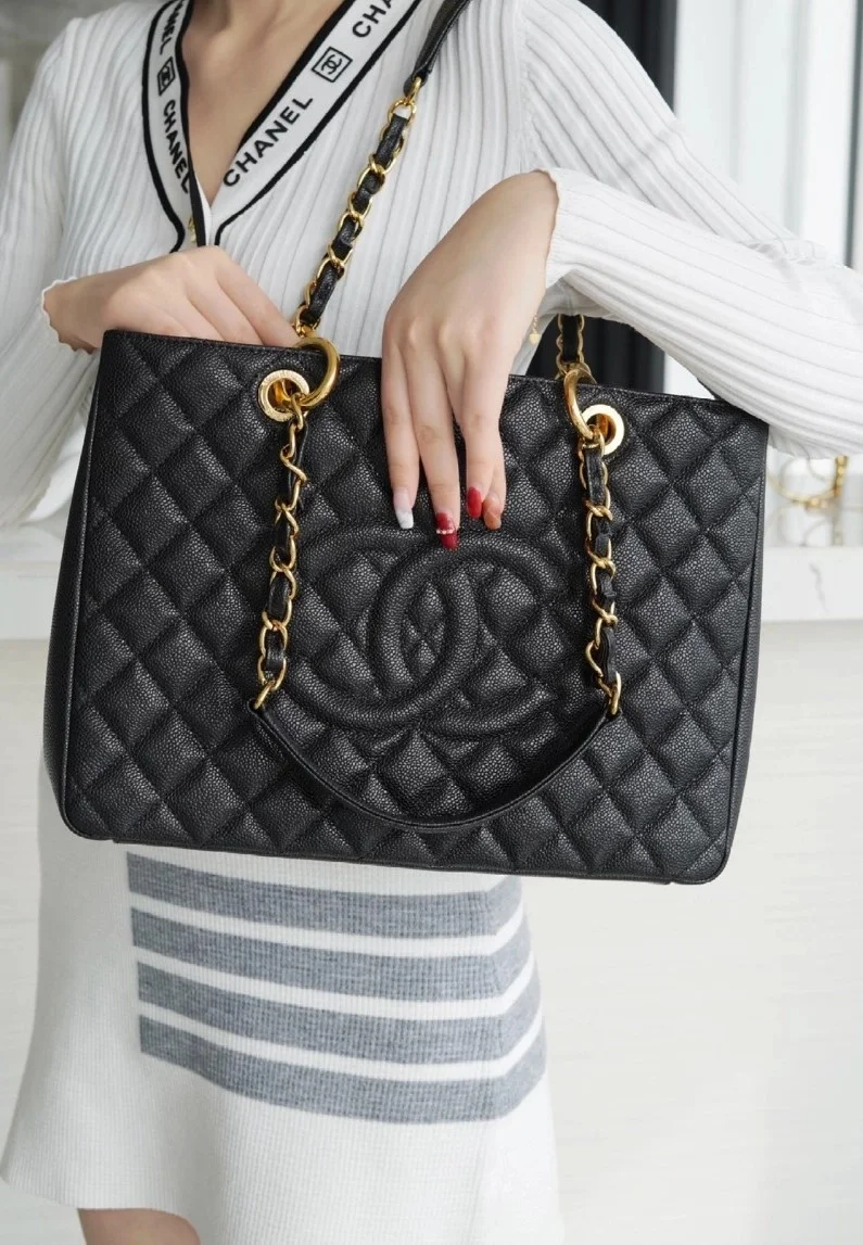 샤넬 GST 그랜드 샤핑 토트백 캐비어 금장