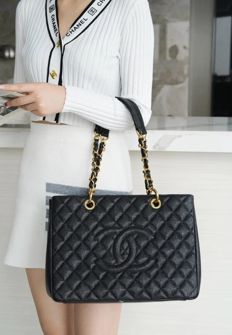 샤넬 GST 그랜드 샤핑 토트백 캐비어 금장