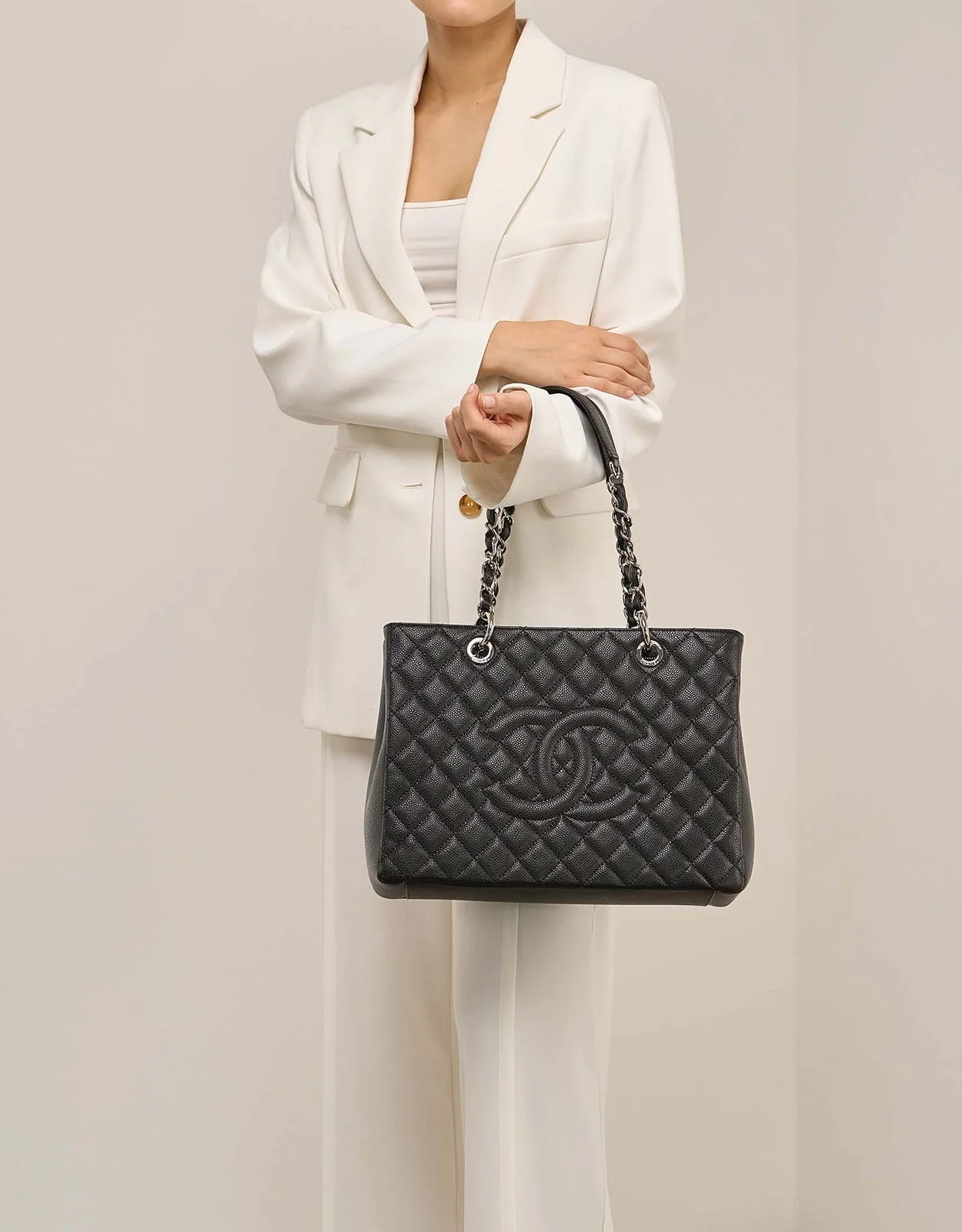 샤넬 GST 그랜드 샤핑 토트백 캐비어 은장