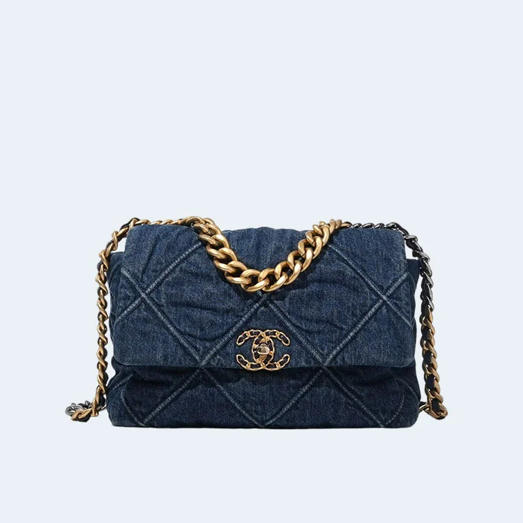 샤넬 19백 미디엄(스몰) 골드 체인 데님 블루