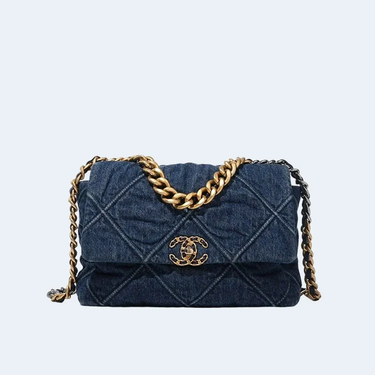 샤넬 19백 미디엄(스몰) 골드 체인 데님 블루