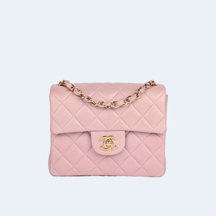 샤넬 램스킨 핑크 퀄트 미니백