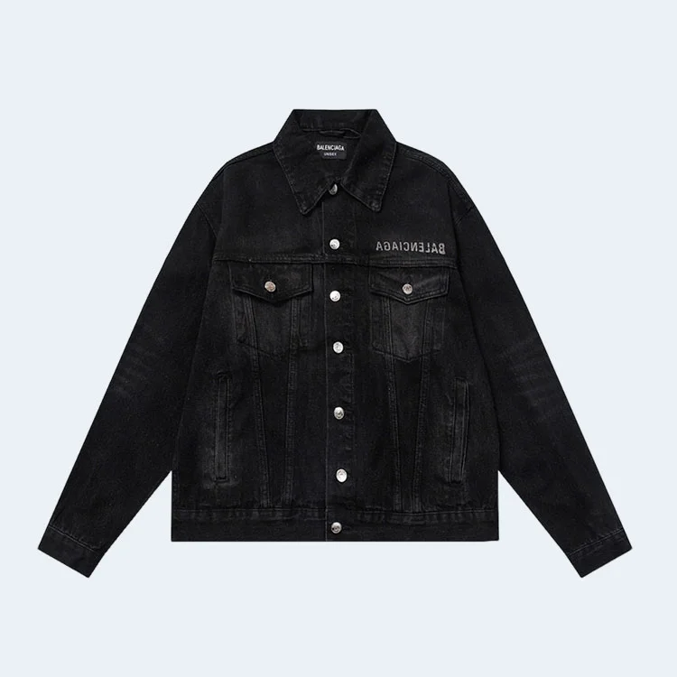 발렌시아가 백 자수 로고 데님 블랙 자켓