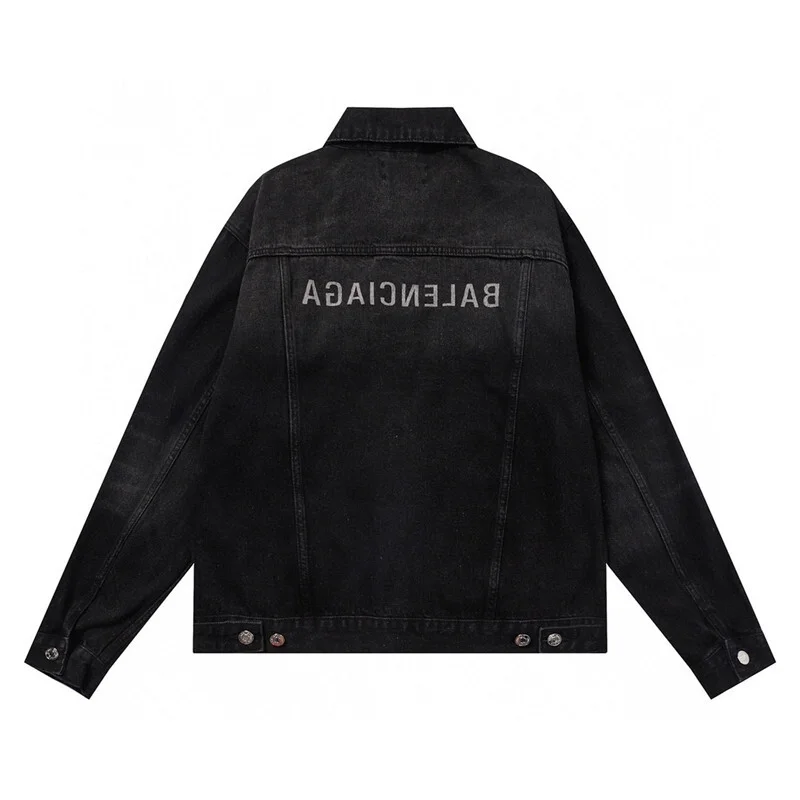 발렌시아가 백 자수 로고 데님 블랙 자켓