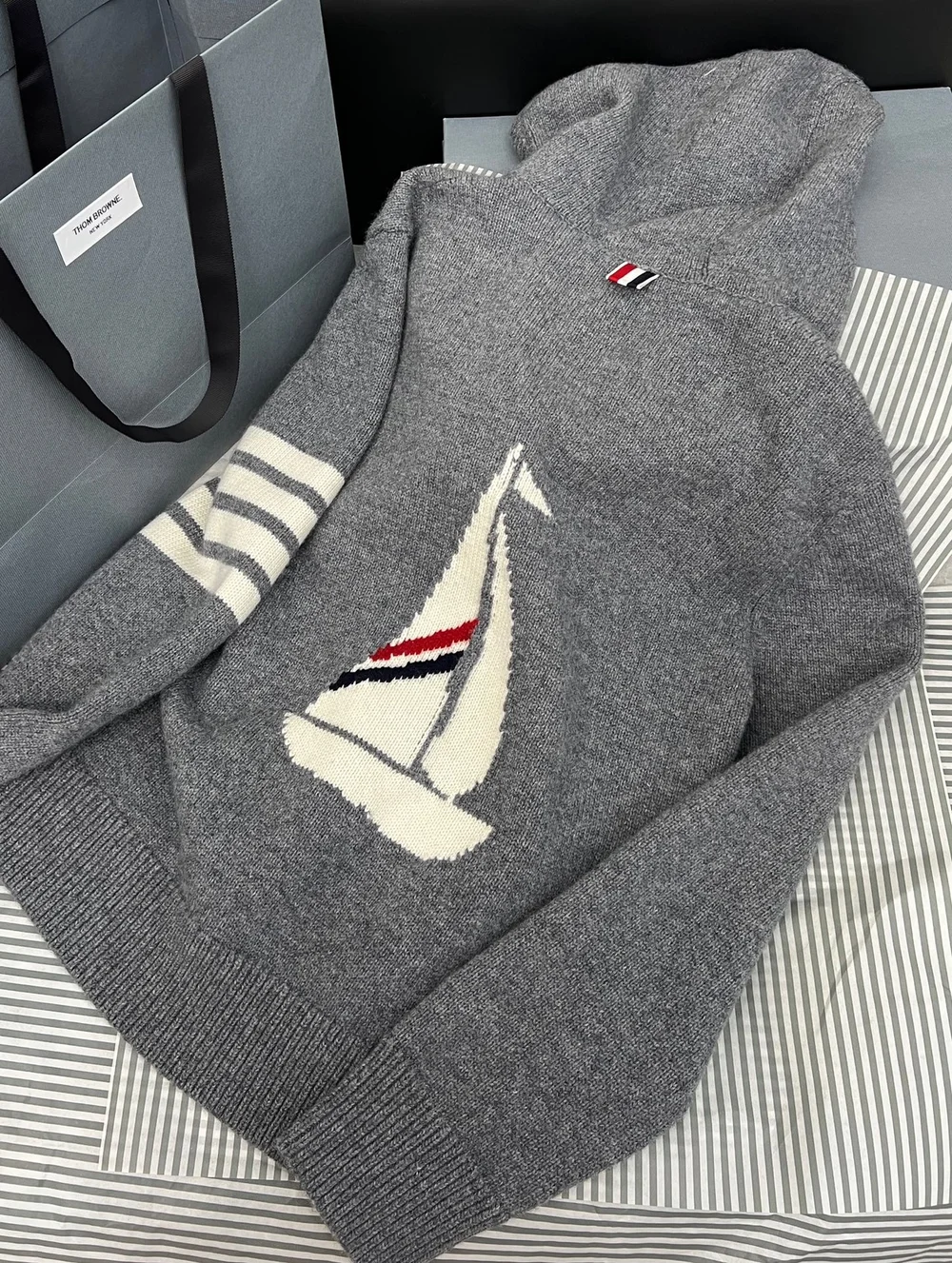 톰브라운 인타르시아 버전 울 집업 후디 그레이