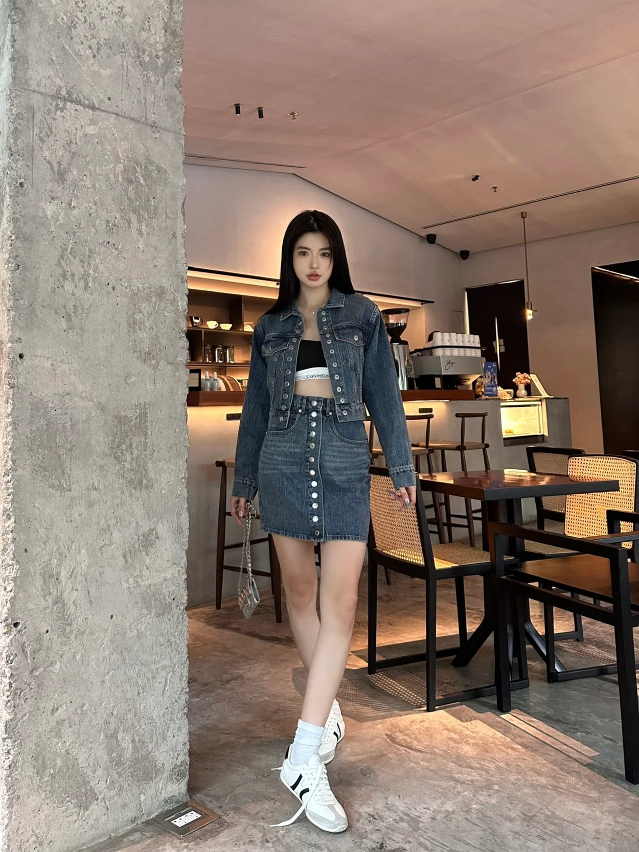 알렉산더왕 컴포트 스트레치 데님 하이웨이스트 스커트