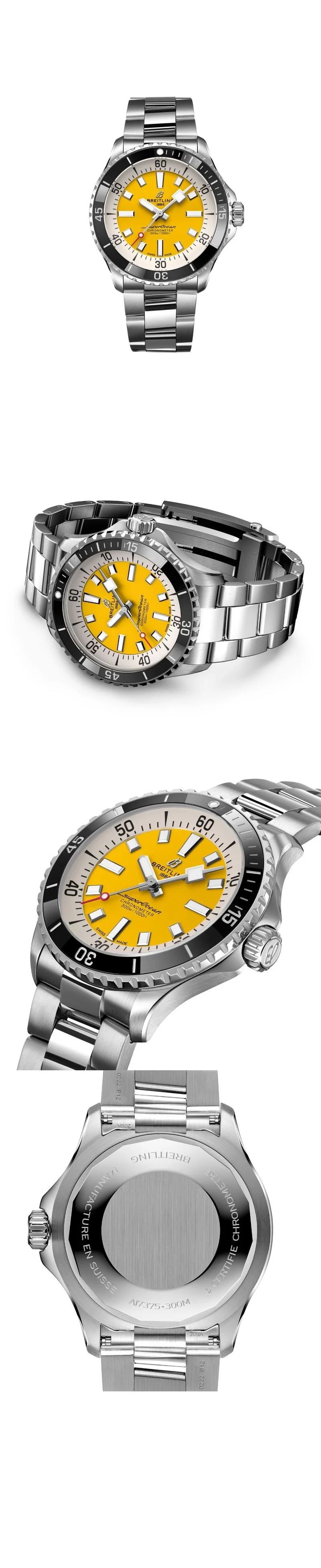 브라이틀링 슈퍼오션 42 스테인리스 스틸 옐로우