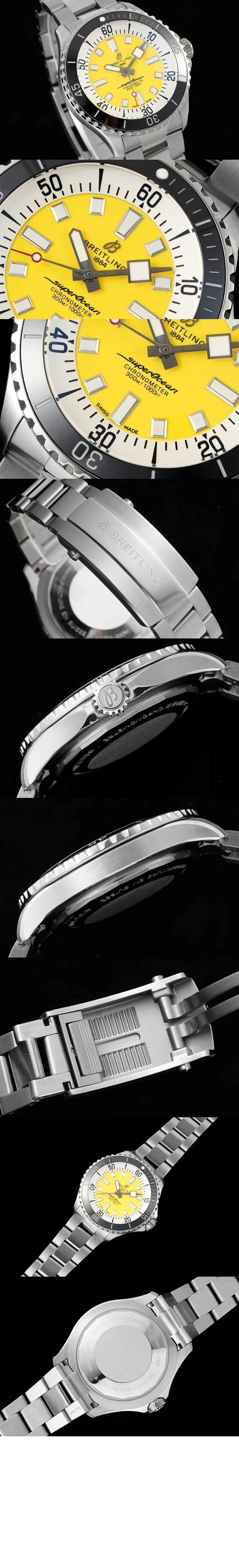 브라이틀링 슈퍼오션 42 스테인리스 스틸 옐로우