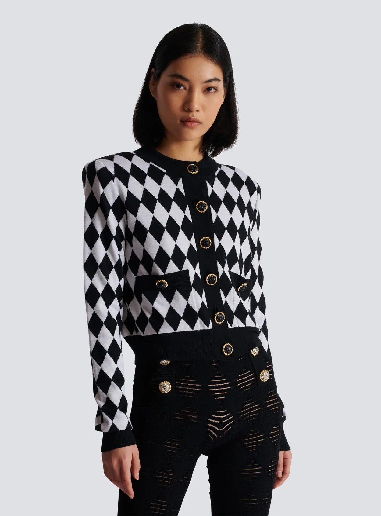 발망 다이아몬드 니트 가디건 블랙